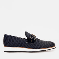 The Legacy Navy Blue Leather Casual Loafer Shoe - Vinci Leather