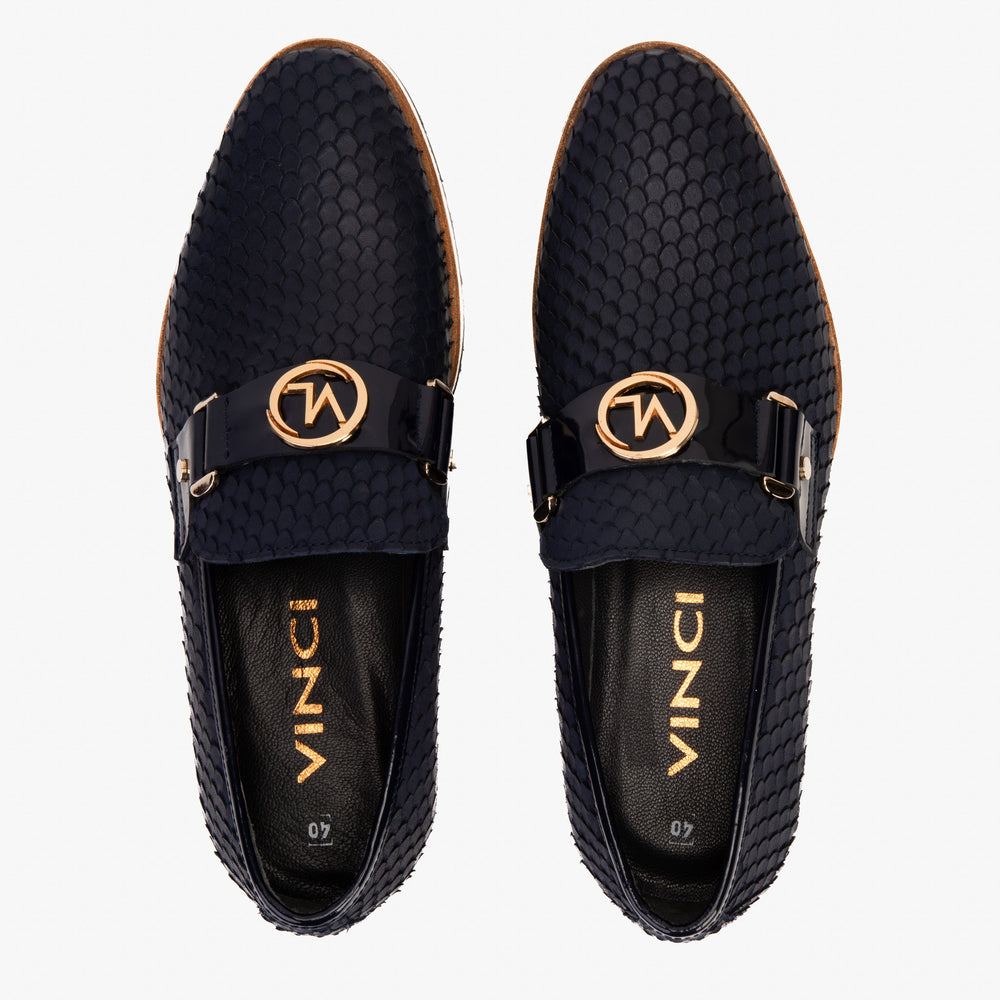 The Legacy Navy Blue Leather Casual Loafer Shoe - Vinci Leather