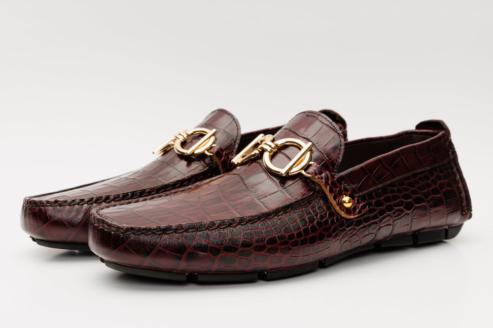 The Pisa Burgundy Leather Bit Drive Loafer Shoe - Vinci Leather