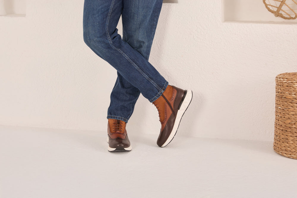The Regent Brown Leather Wingtip Brogue Casual Boot - Vinci Leather