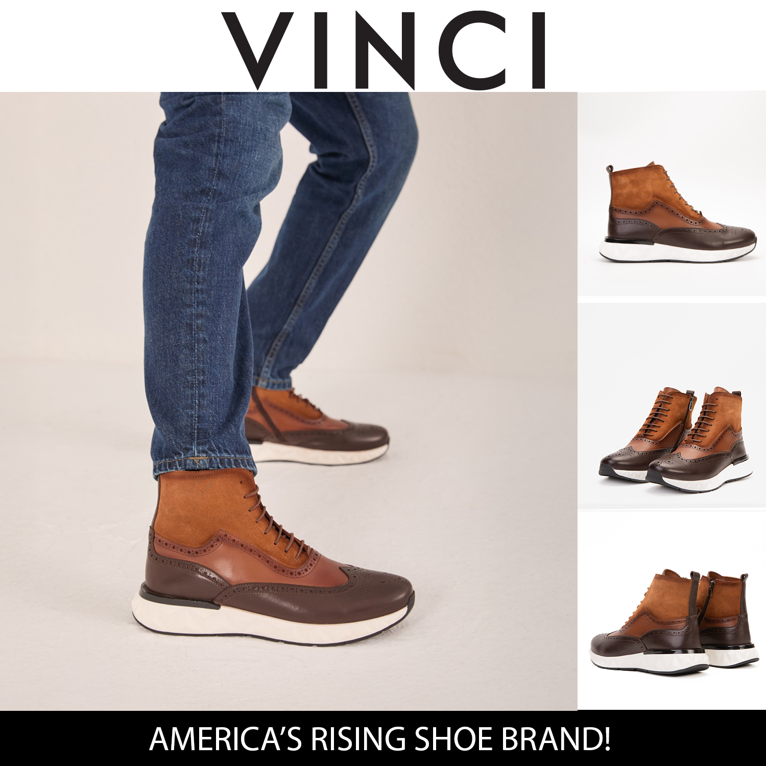 The Regent Brown Leather Wingtip Brogue Casual Boot - Vinci Leather