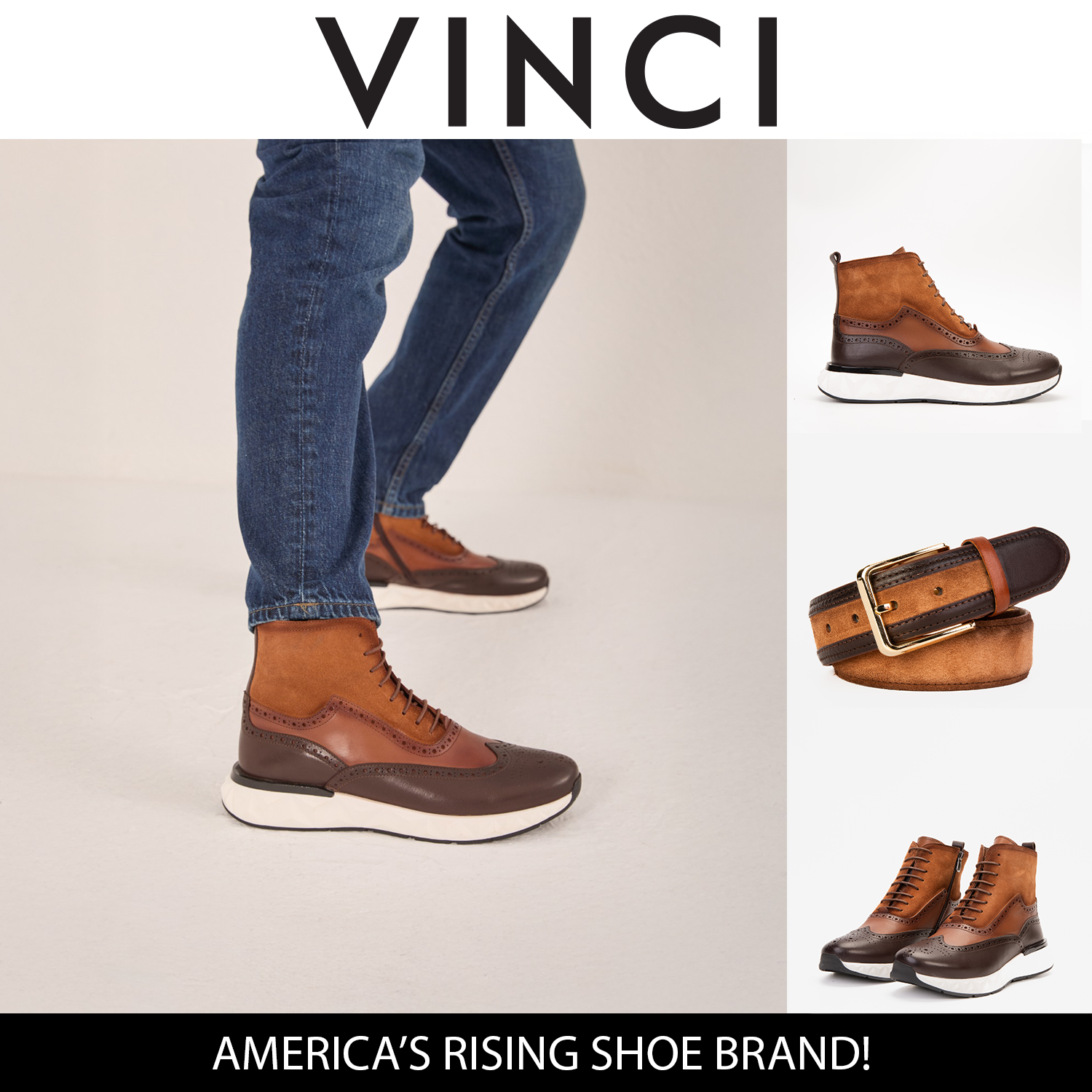 The Regent Brown Leather Wingtip Brogue Casual Boot - Vinci Leather