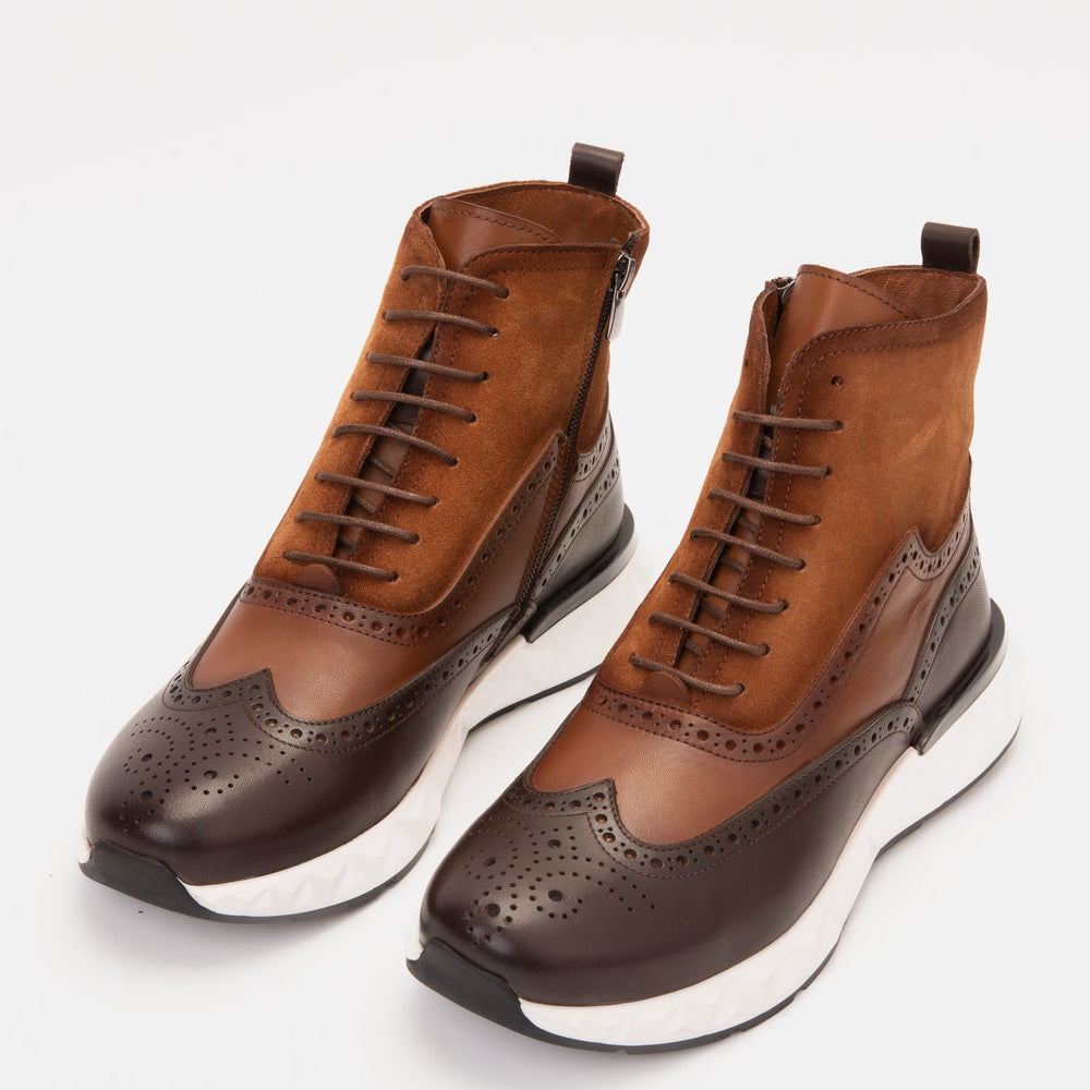 The Regent Brown Leather Wingtip Brogue Casual Boot - Vinci Leather