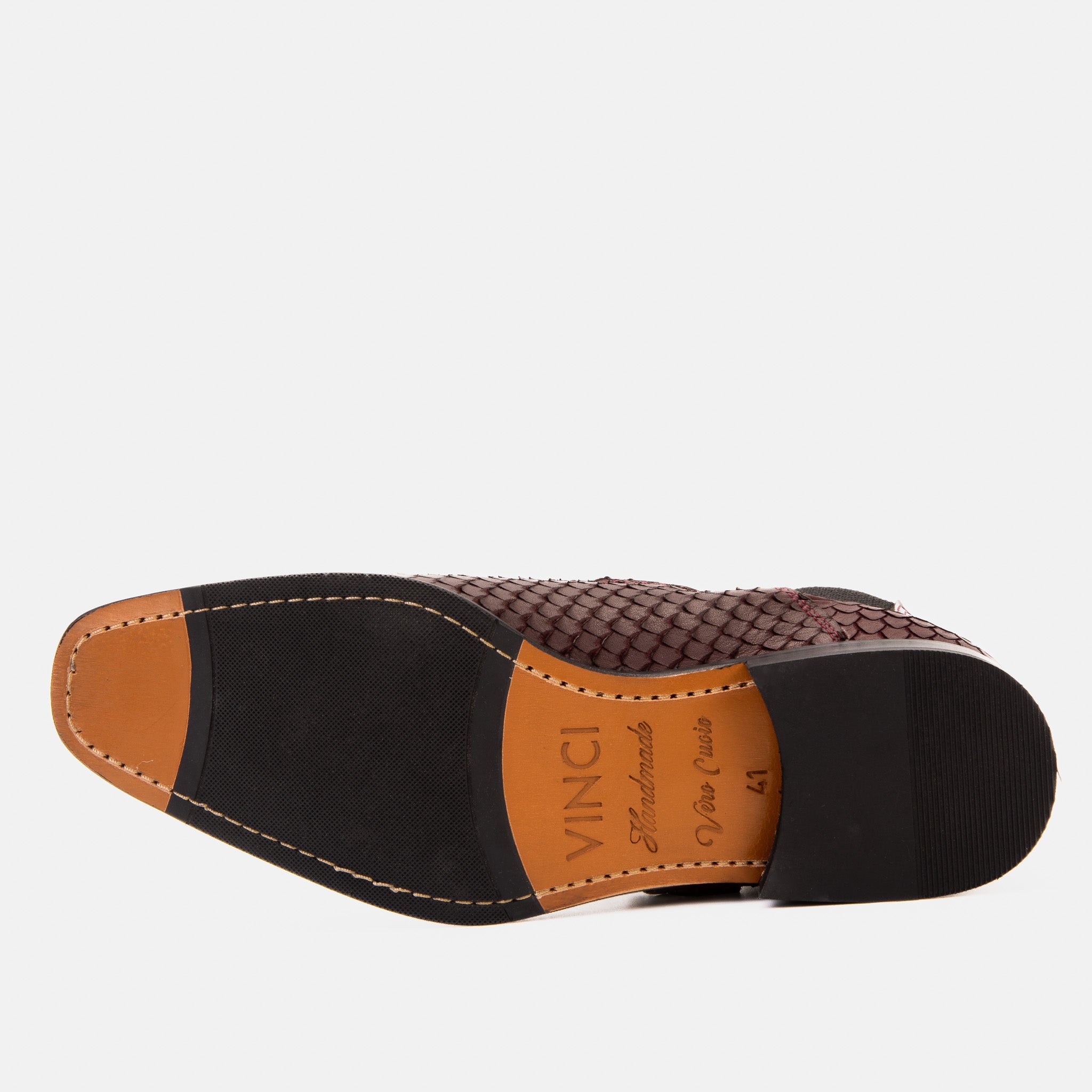 The Orion Burgundy Snakeskin Pattern Leather Double Monk Strap Boot - Vinci Leather