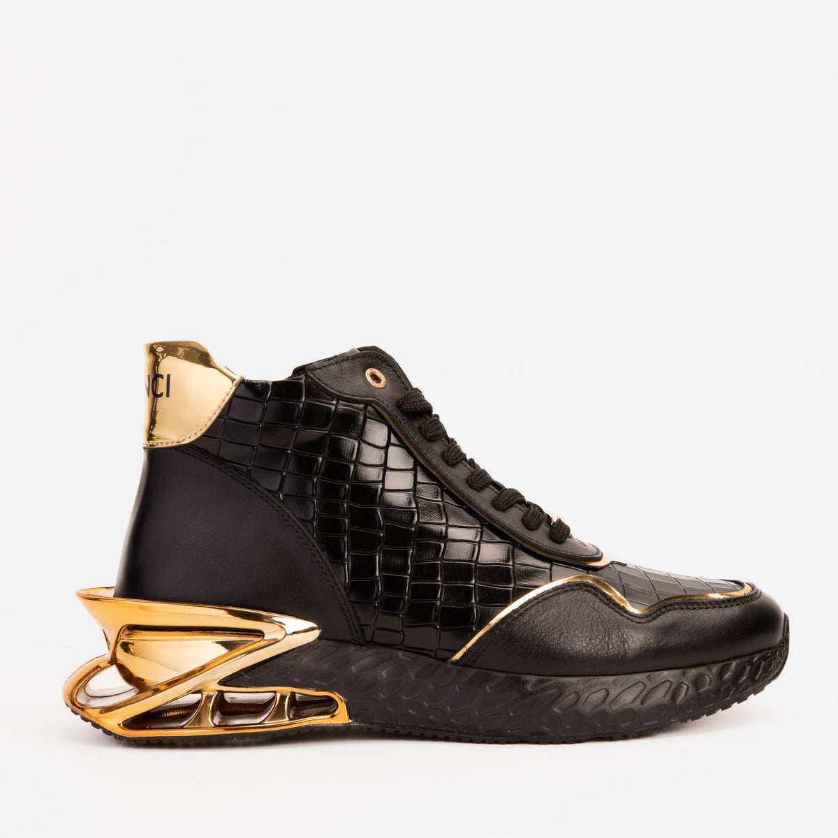 Bellagio Black Gold High-Top Sneaker - Vinci Leather