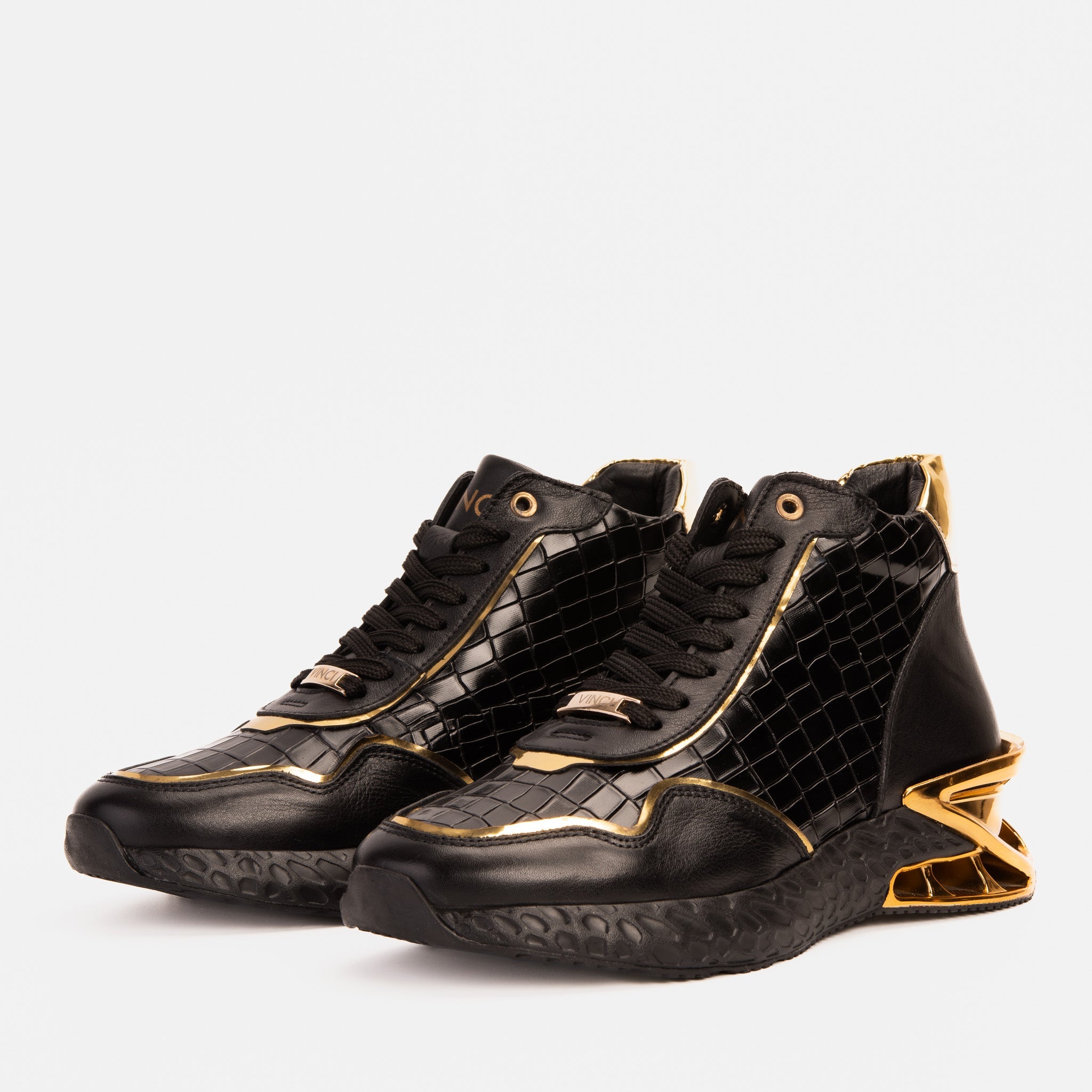 Bellagio Black Gold High-Top Sneaker - Vinci Leather