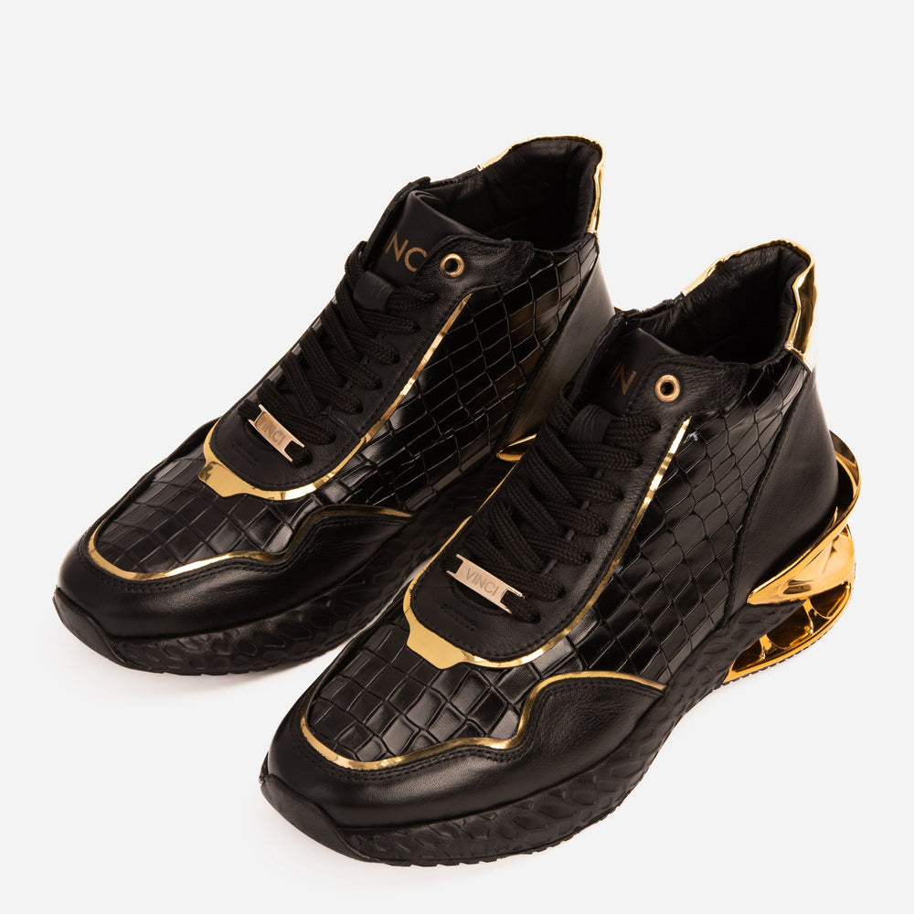 Bellagio Black Gold High-Top Sneaker - Vinci Leather