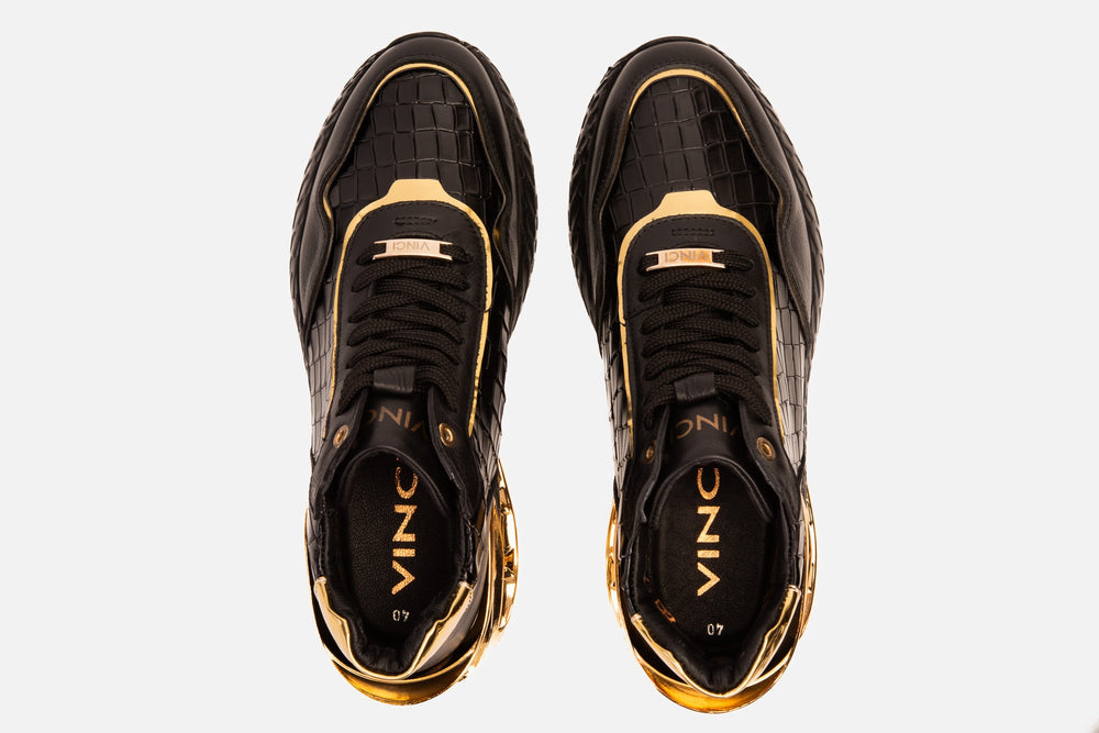 Bellagio Black Gold High-Top Sneaker - Vinci Leather