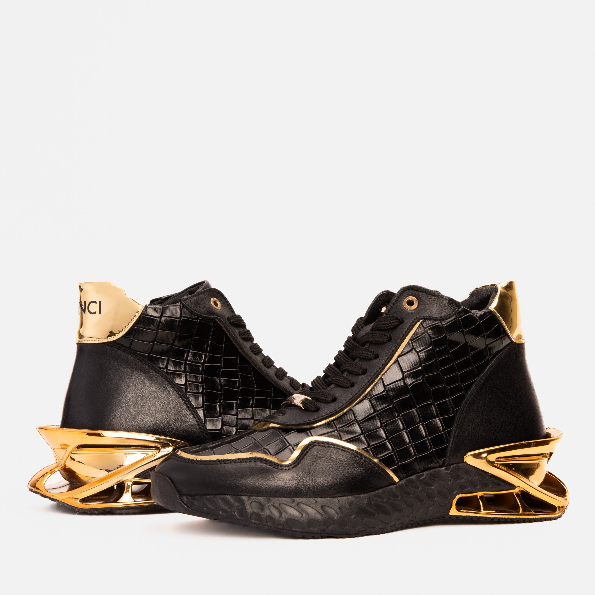 Bellagio Black Gold High-Top Sneaker - Vinci Leather