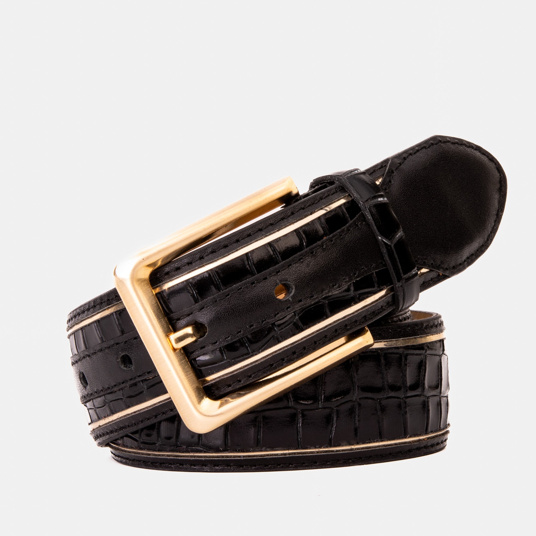 The Bellagio Black Gold Leather Belt - Vinci Leather