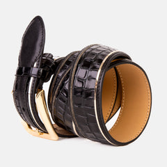 The Bellagio Black Gold Leather Belt - Vinci Leather