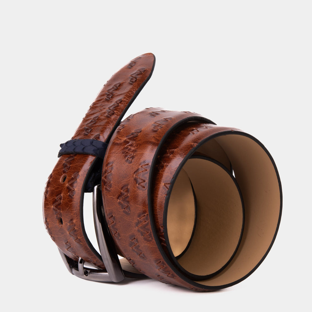 The Caesars Tan Navy Leather Belt - Vinci Leather
