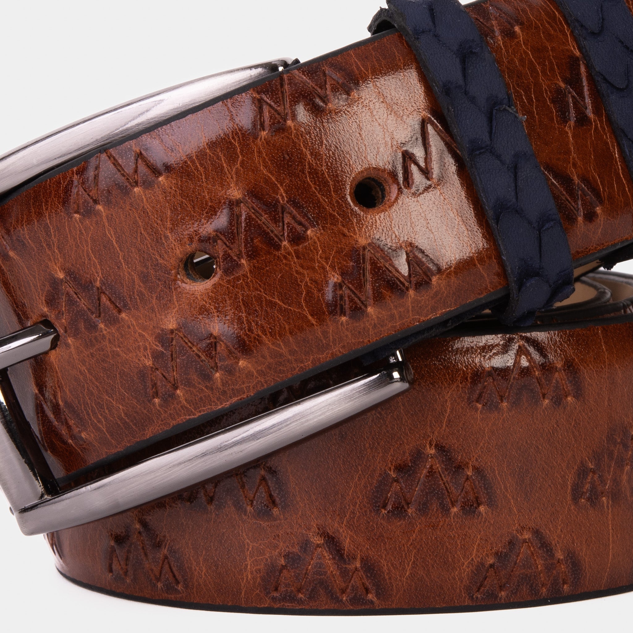 The Caesars Tan Navy Leather Belt - Vinci Leather