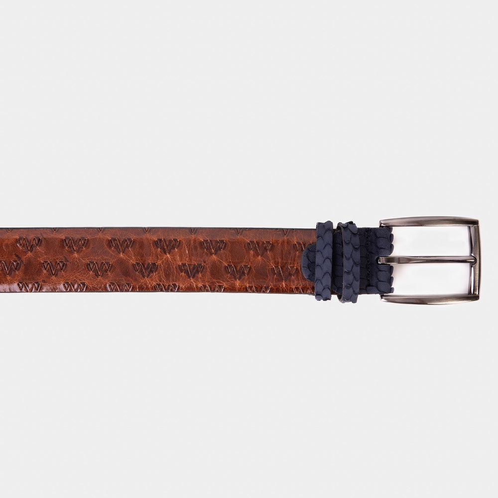 The Caesars Tan Navy Leather Belt - Vinci Leather