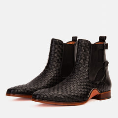The Rolls Boot Woven Black Leather Double Monk Strap Handmade Shoe - Vinci Leather