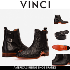 The Rolls Boot Woven Black Leather Double Monk Strap Handmade Shoe - Vinci Leather