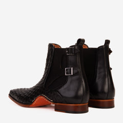 The Rolls Boot Woven Black Leather Double Monk Strap Handmade Shoe - Vinci Leather
