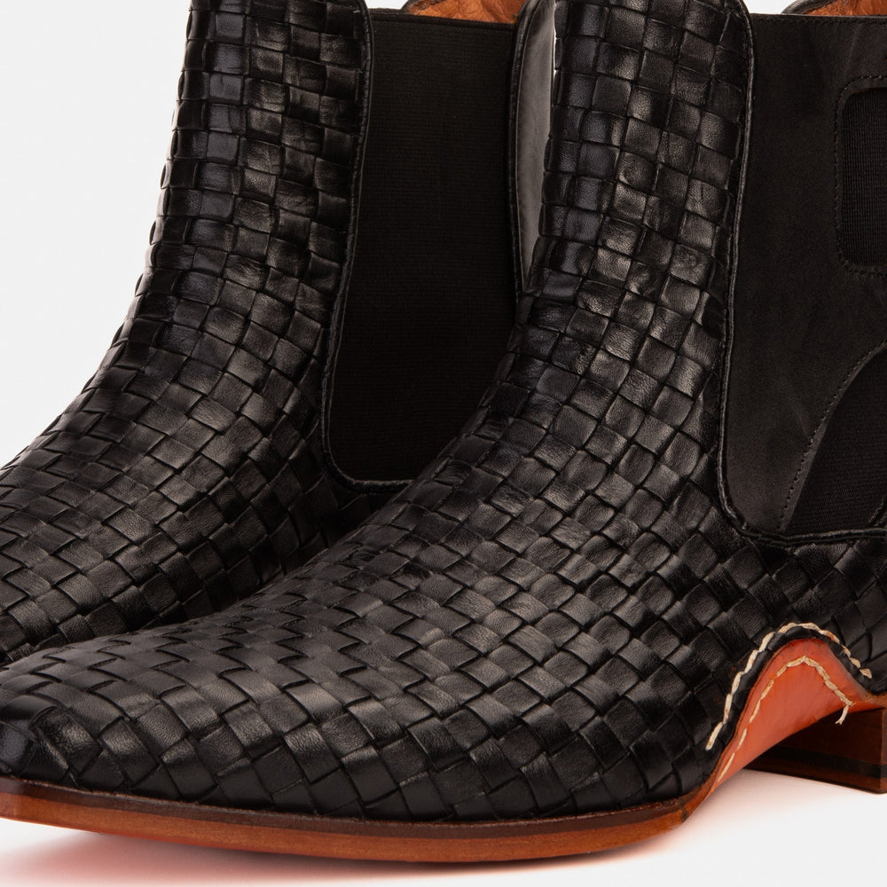 The Rolls Boot Woven Black Leather Double Monk Strap Handmade Shoe - Vinci Leather