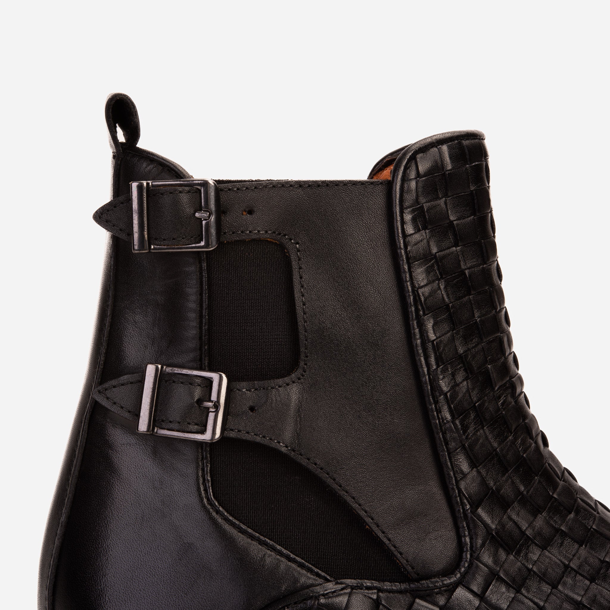 The Rolls Boot Woven Black Leather Double Monk Strap Handmade Shoe - Vinci Leather