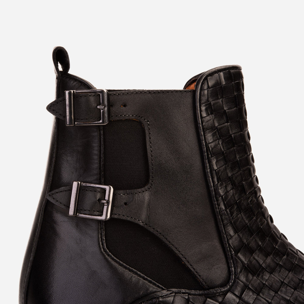 The Rolls Boot Woven Black Leather Double Monk Strap Handmade Shoe - Vinci Leather