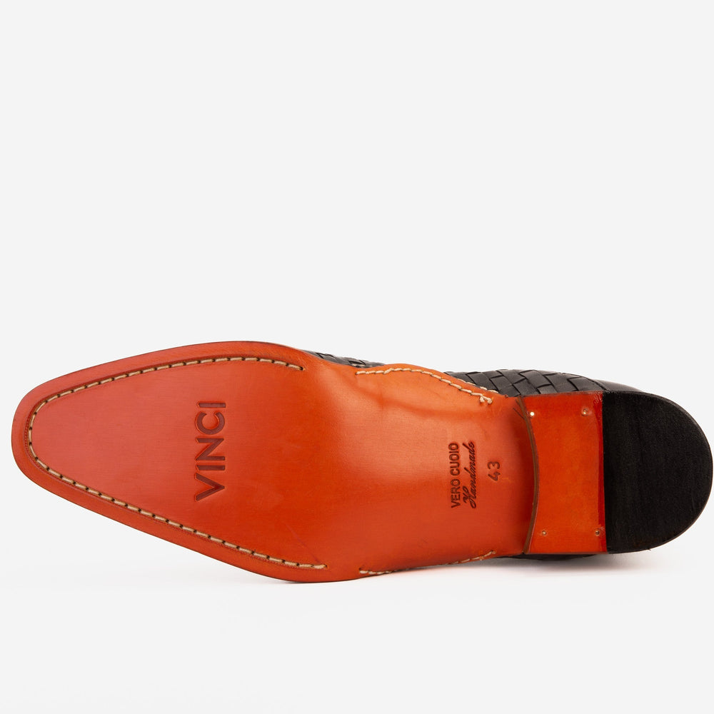 The Rolls Boot Woven Black Leather Double Monk Strap Handmade Shoe - Vinci Leather