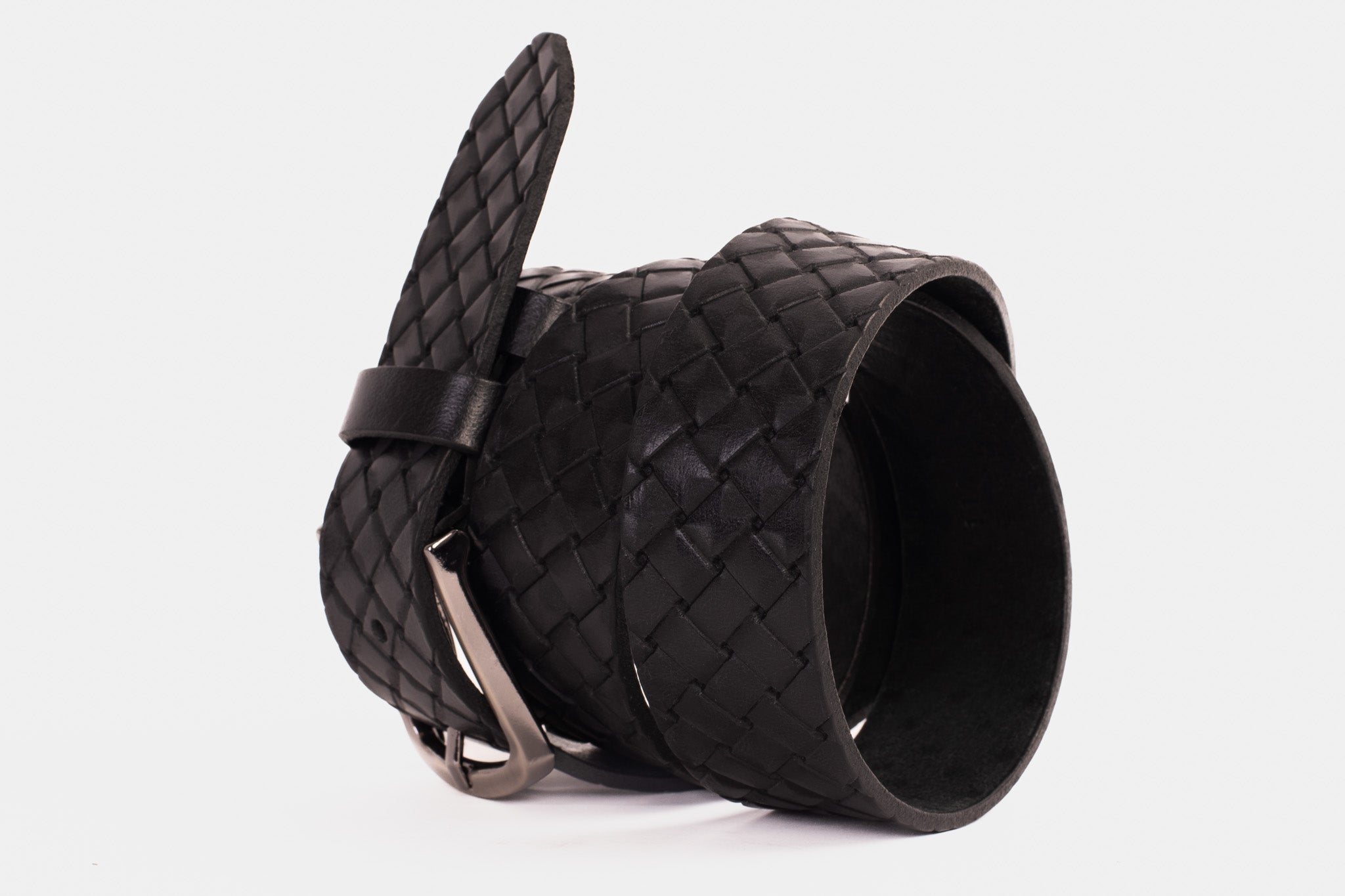 The Turan Black Woven Leather Belt - Vinci Leather