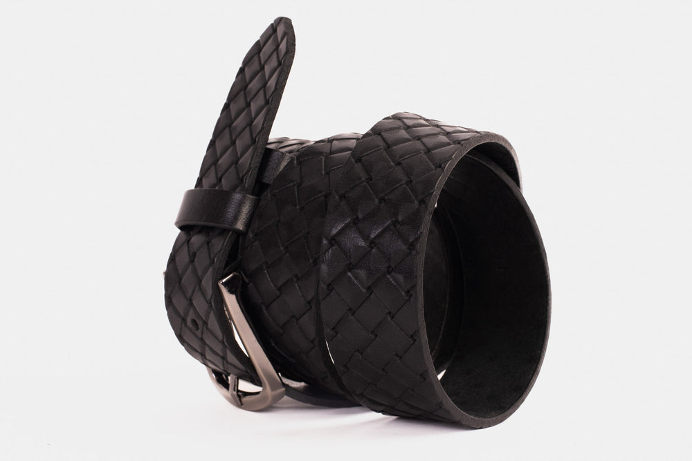 The Turan Black Woven Leather Belt - Vinci Leather