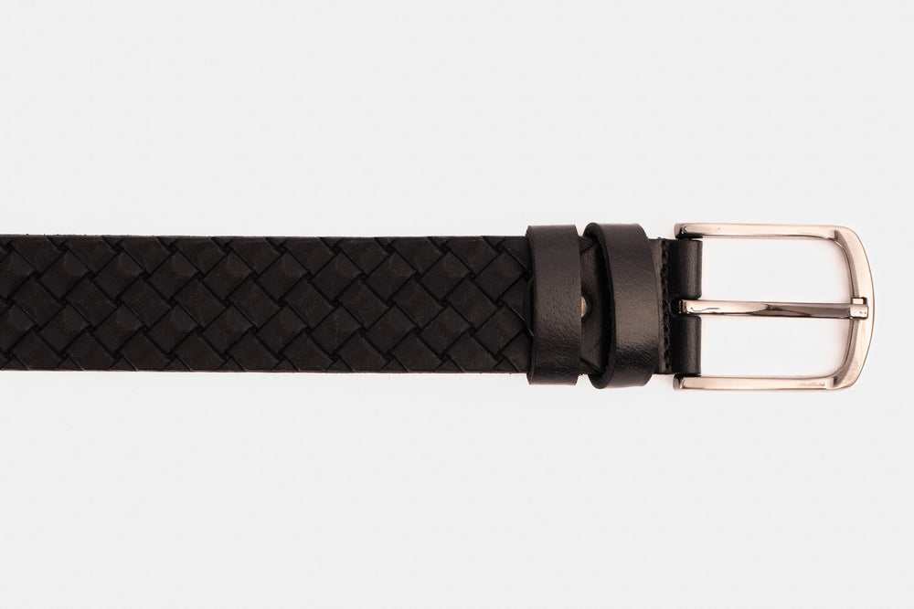 The Turan Black Woven Leather Belt - Vinci Leather