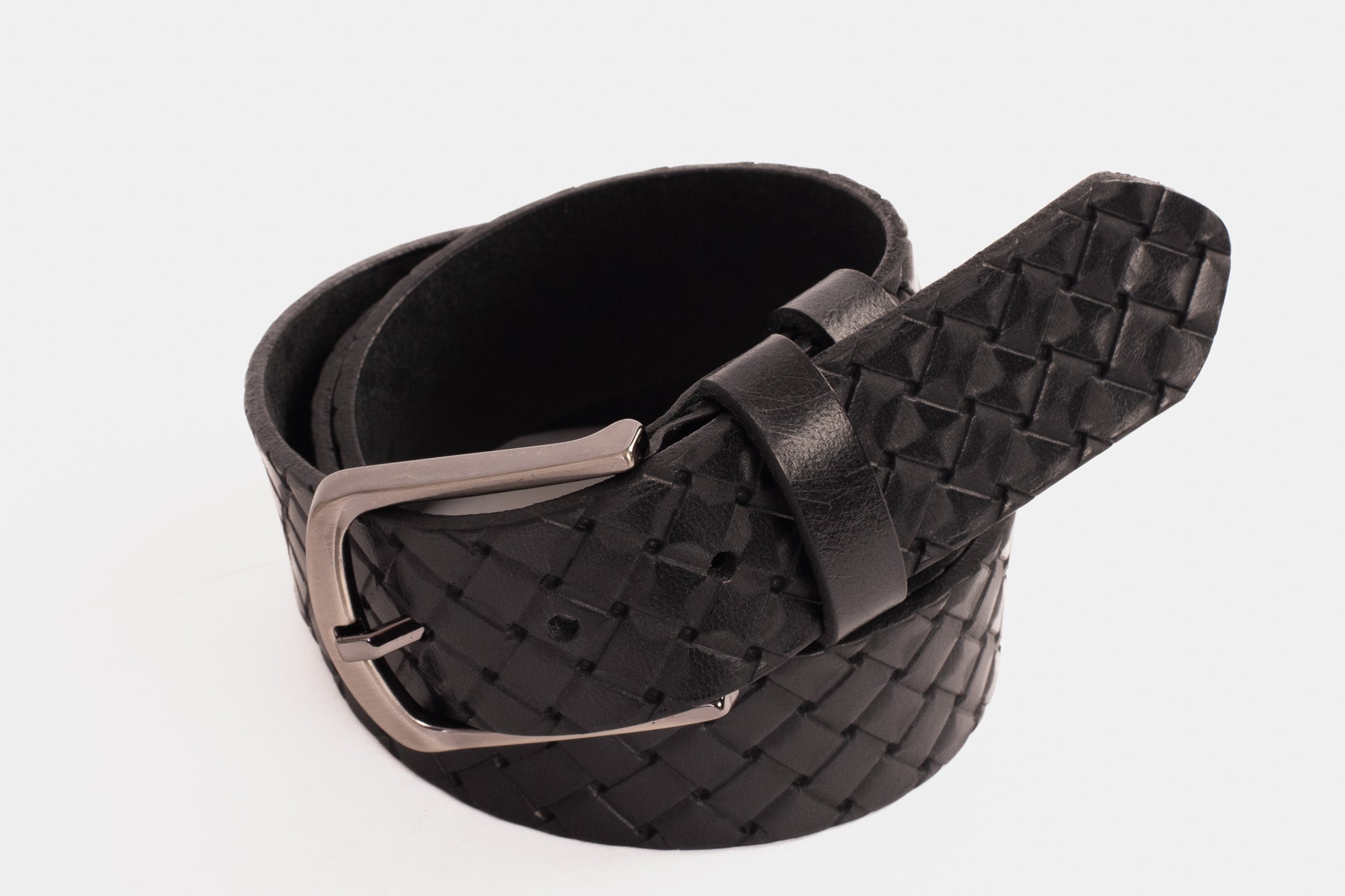 The Turan Black Woven Leather Belt - Vinci Leather
