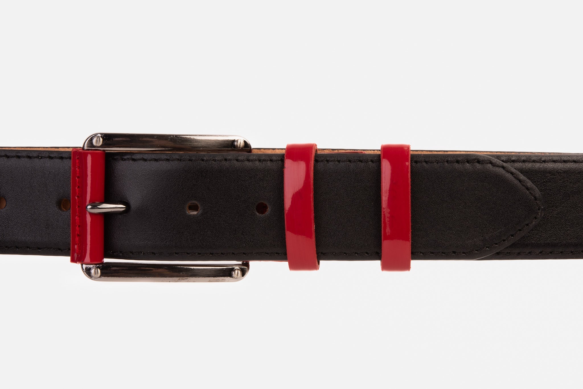 The Maratea Black Red Leather Belt - Vinci Leather