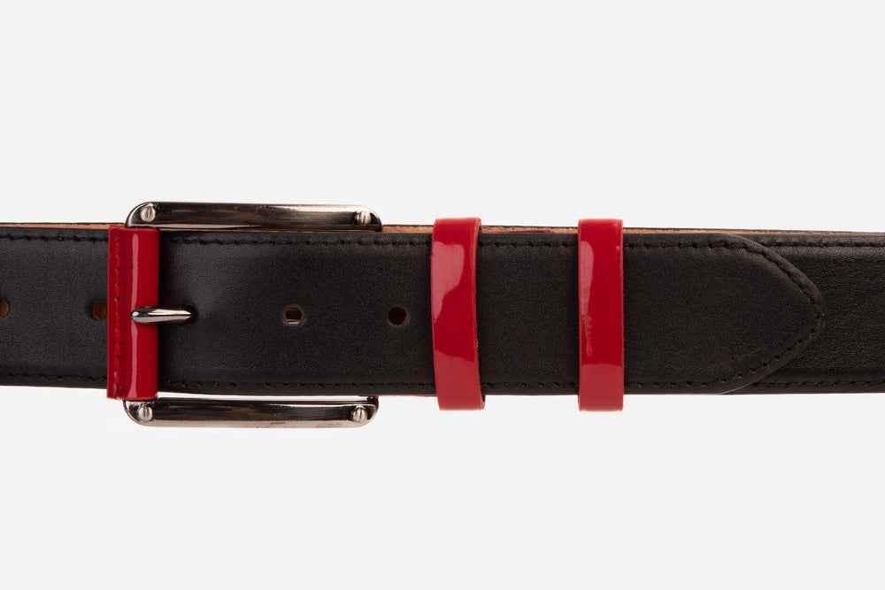 The Maratea Black Red Leather Belt - Vinci Leather