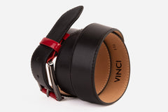 The Maratea Black Red Leather Belt - Vinci Leather