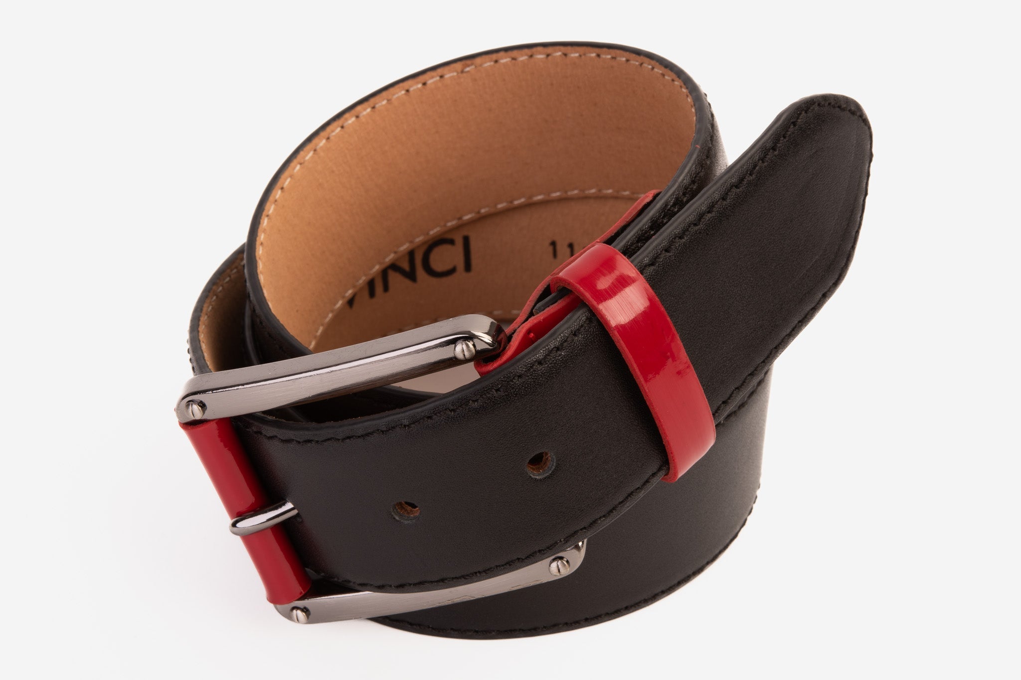 The Maratea Black Red Leather Belt - Vinci Leather