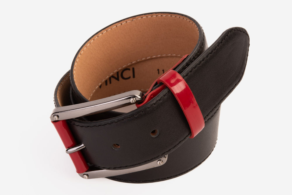 The Maratea Black Red Leather Belt - Vinci Leather