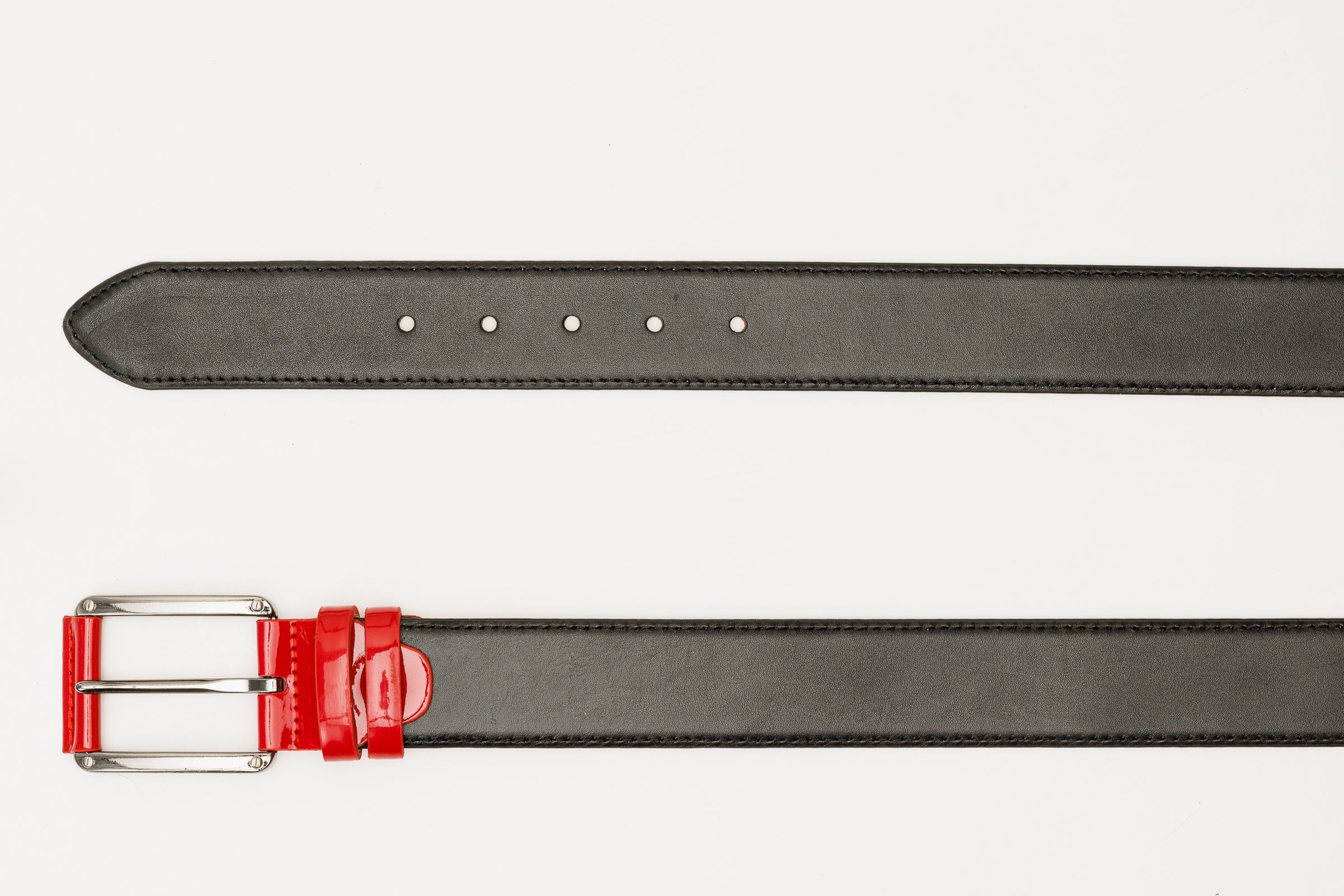 The Maratea Black Red Leather Belt - Vinci Leather