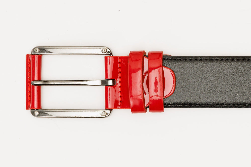 The Maratea Black Red Leather Belt - Vinci Leather