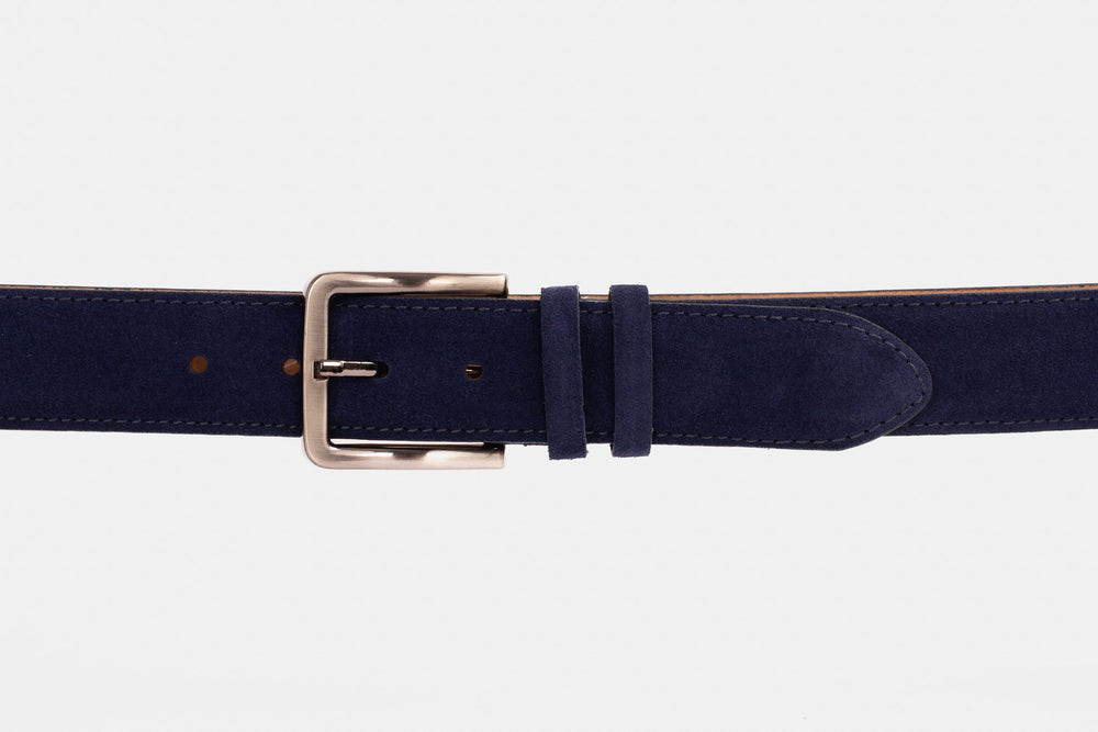 The Bari Navy Suede Leather Belt - Vinci Leather