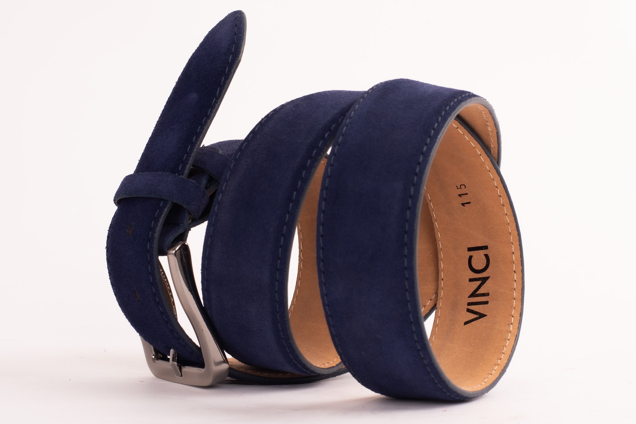 The Bari Navy Suede Leather Belt - Vinci Leather