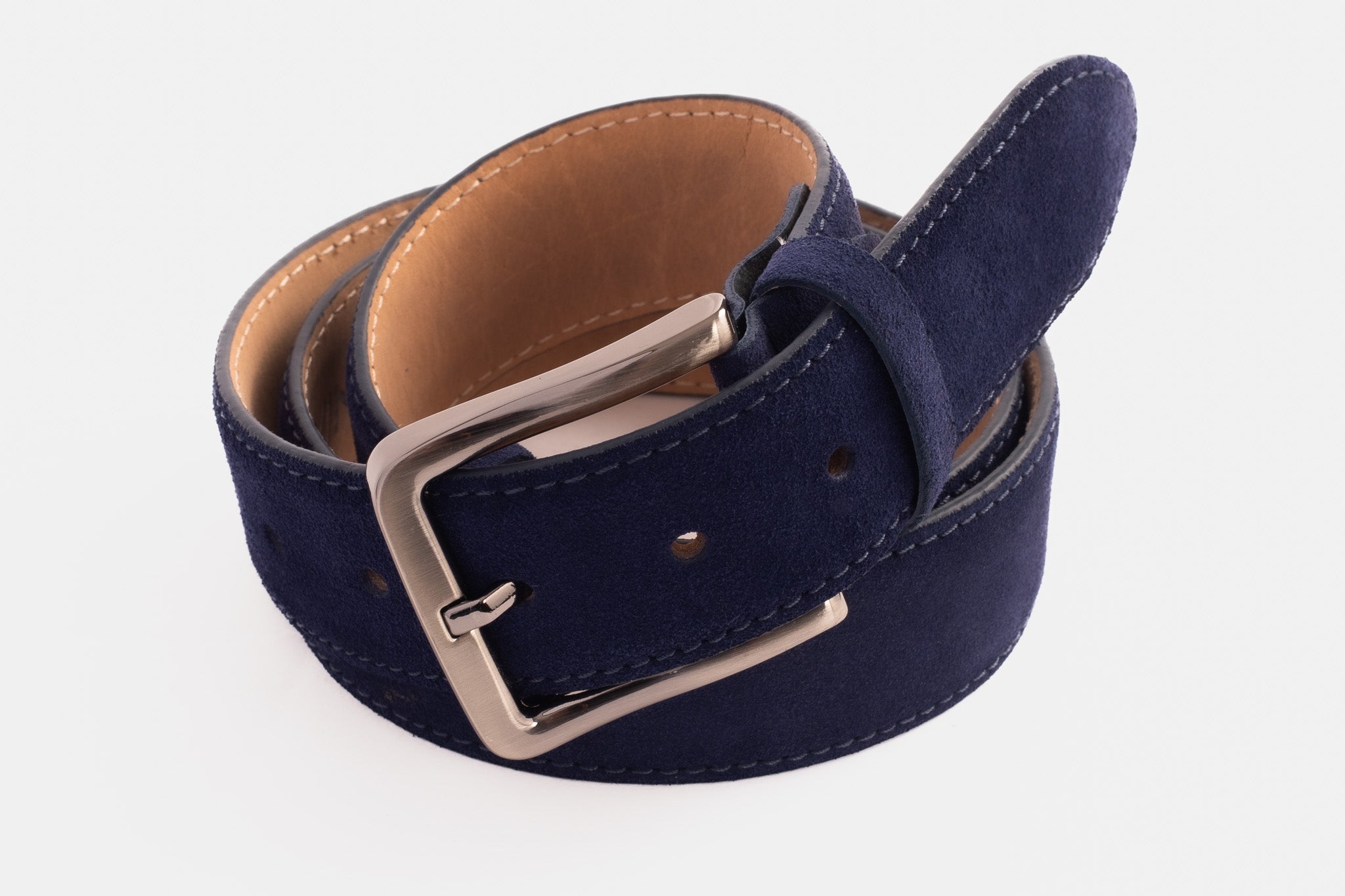 The Bari Navy Suede Leather Belt - Vinci Leather