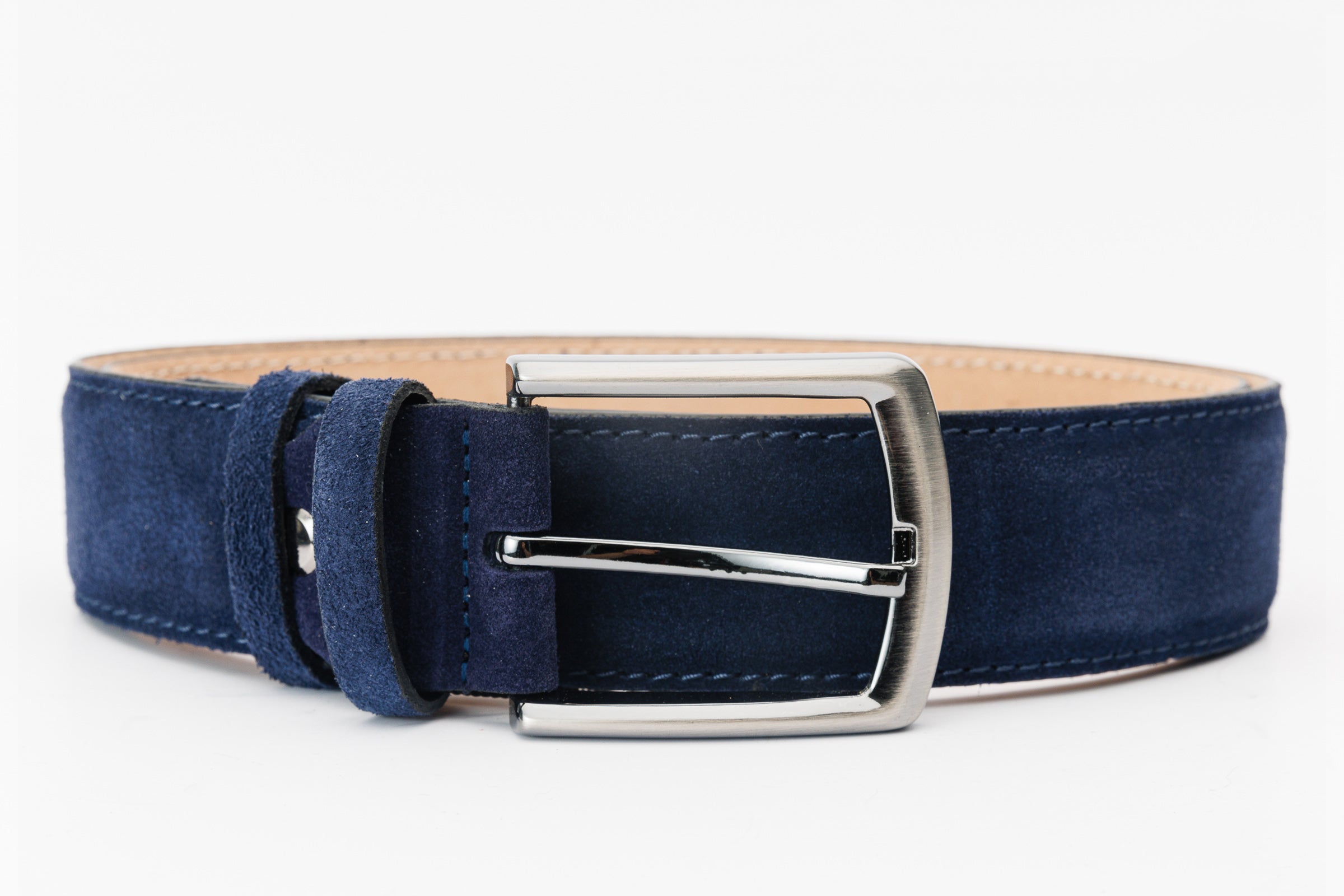 The Bari Navy Suede Leather Belt - Vinci Leather