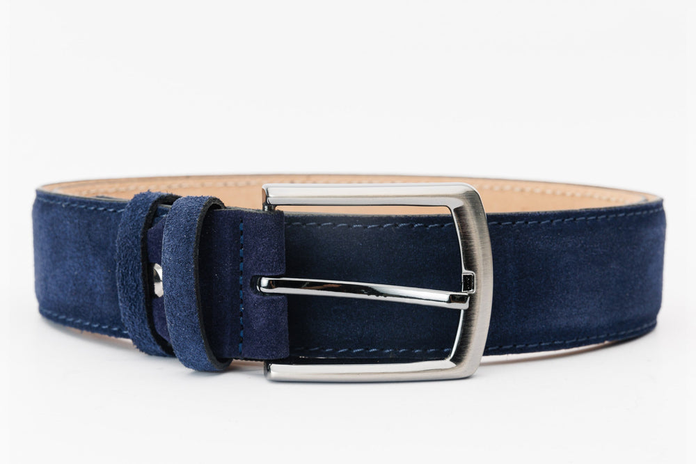 The Bari Navy Suede Leather Belt - Vinci Leather