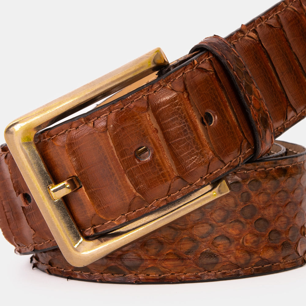 The Boss Tan Pythn Snk Leather Belt - Vinci Leather