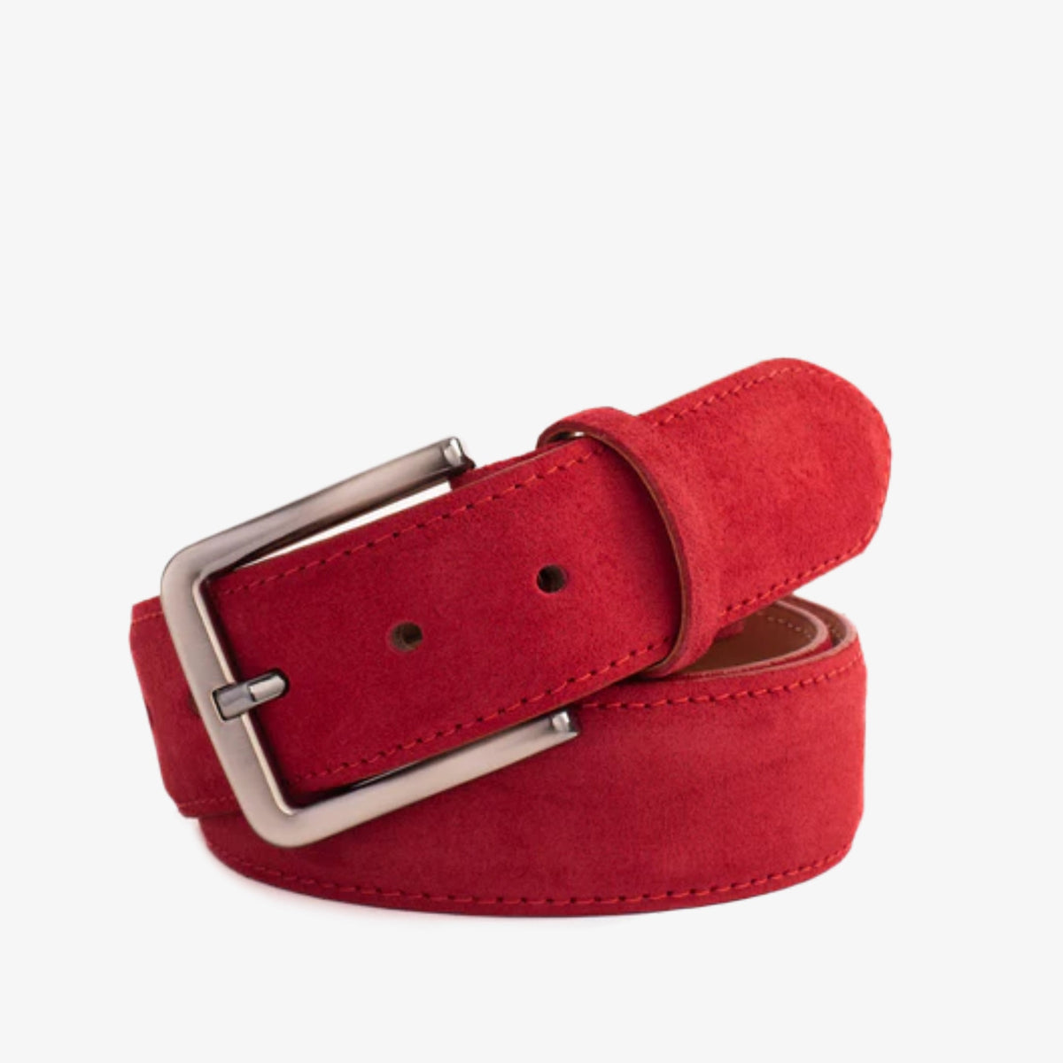 The Bari Red Suede Leather Belt - Vinci Leather