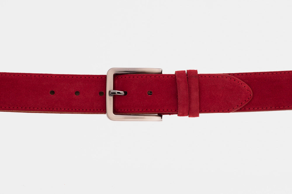 The Bari Red Suede Leather Belt - Vinci Leather