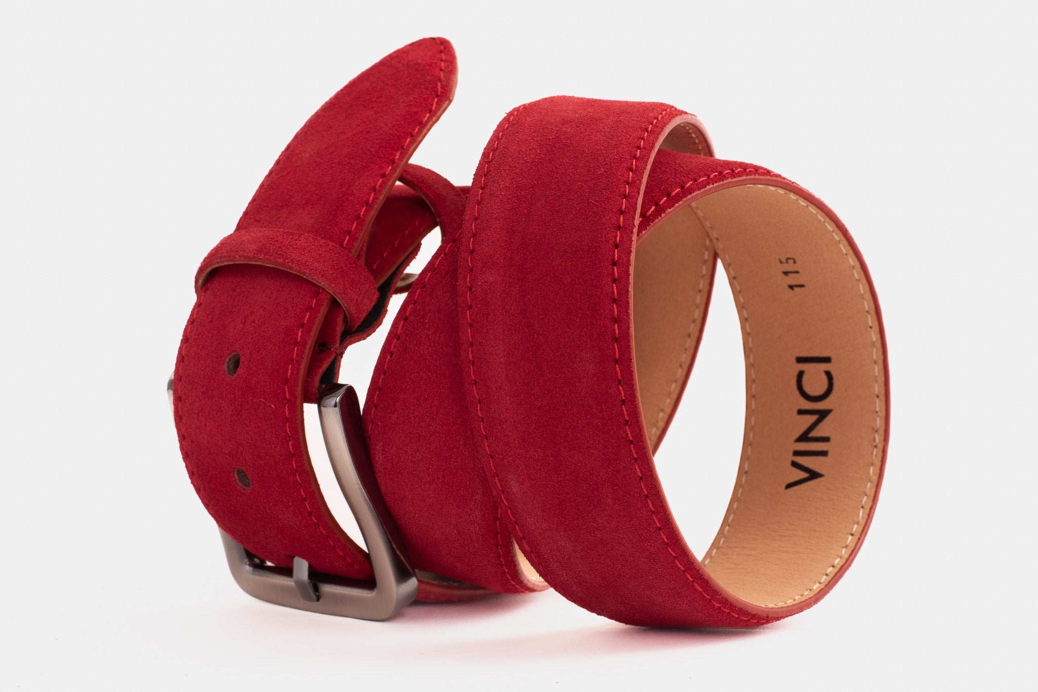 The Bari Red Suede Leather Belt - Vinci Leather