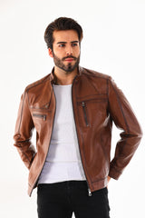 The Rossi Cognac Brown Leather Jacket - Vinci Leather