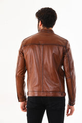 The Rossi Cognac Brown Leather Jacket - Vinci Leather
