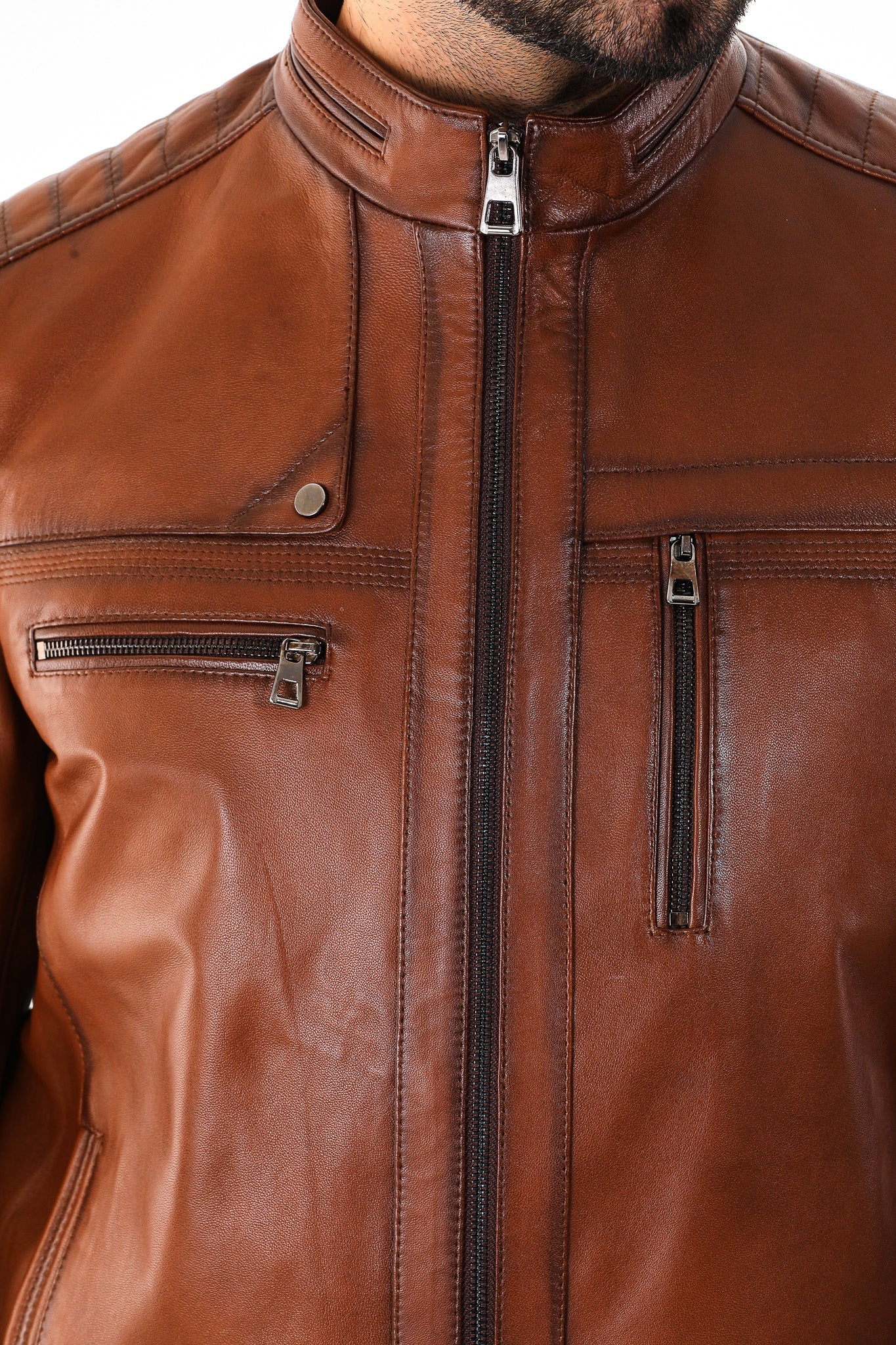 The Rossi Cognac Brown Leather Jacket - Vinci Leather