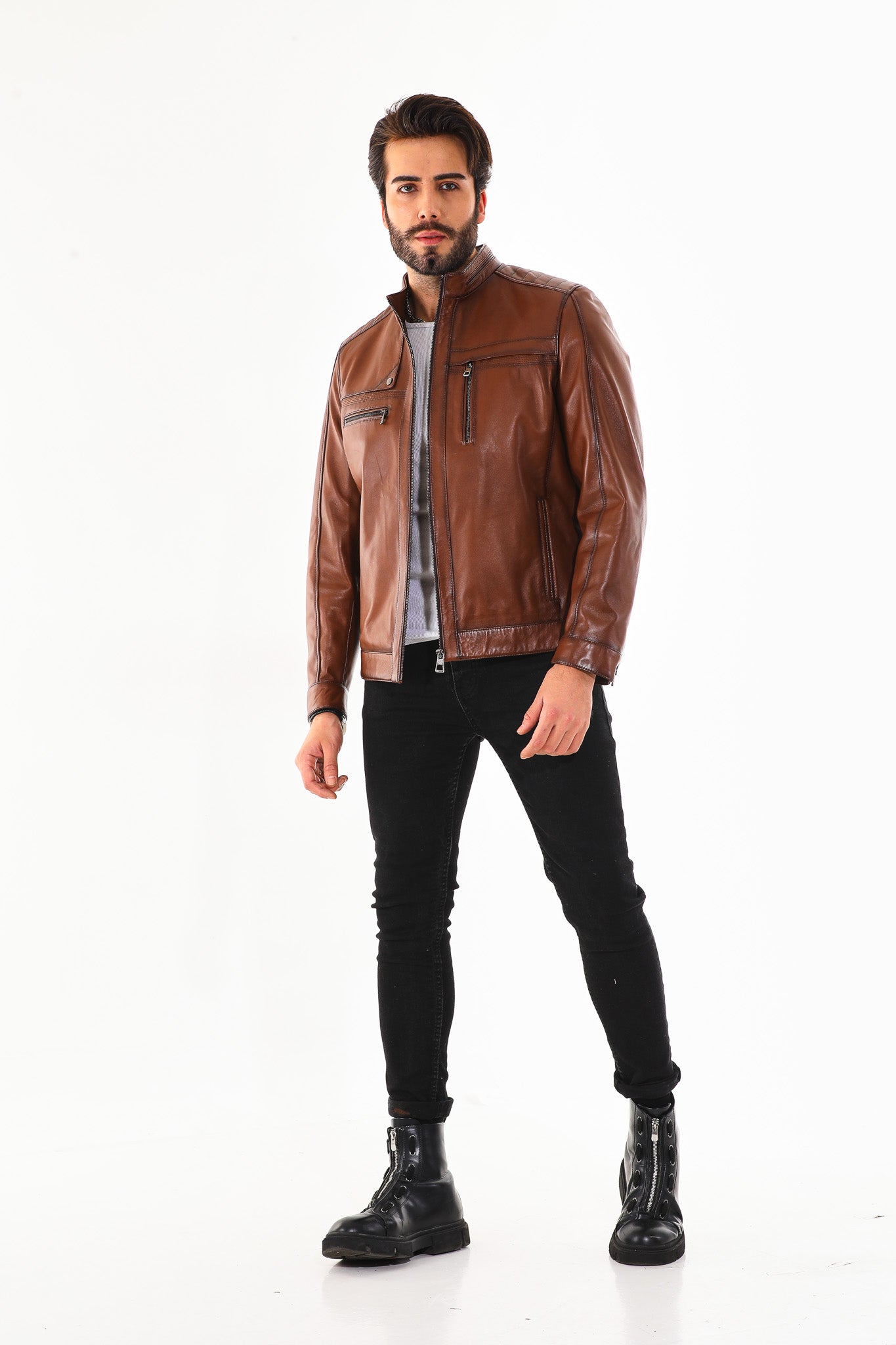 The Rossi Cognac Brown Leather Jacket - Vinci Leather