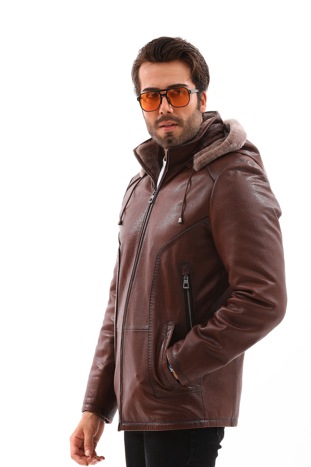 The Bergamo Brown Shearling Leather Jacket - Vinci Leather